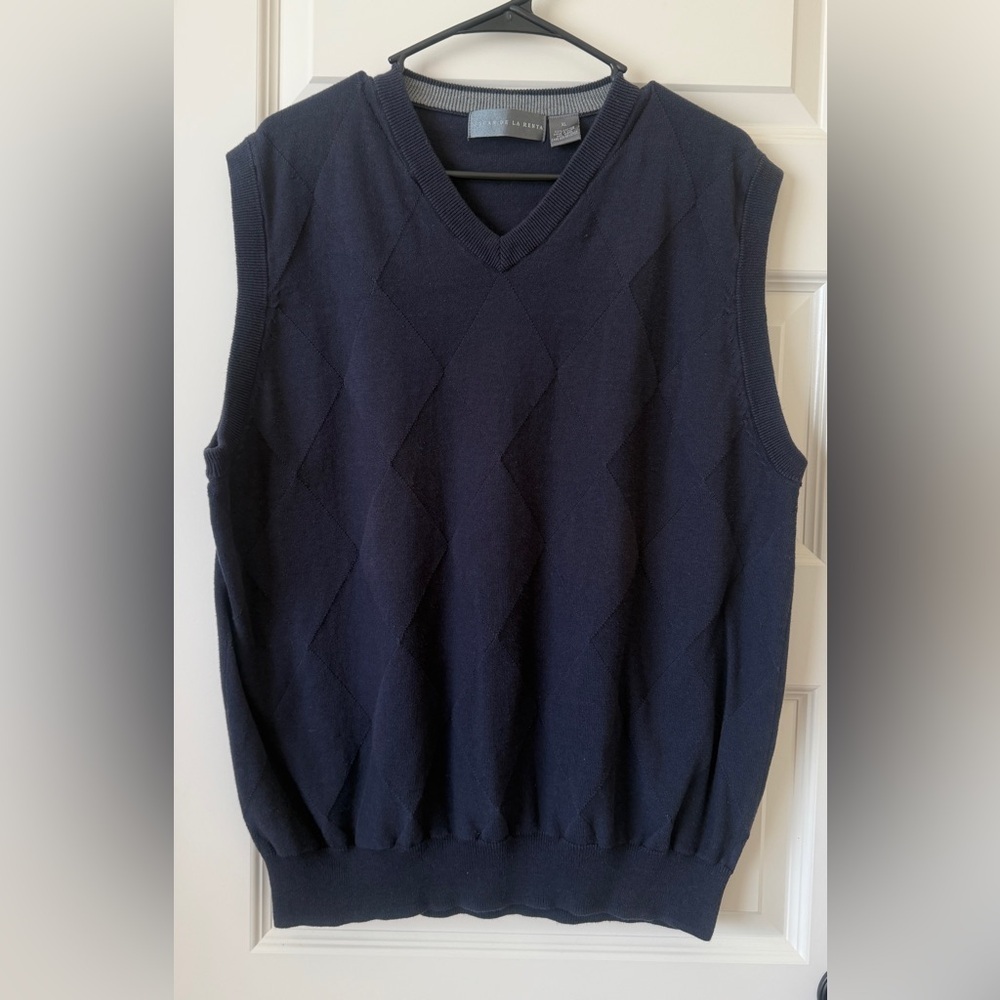 Oscar de la Renta Navy V-Neck Vest